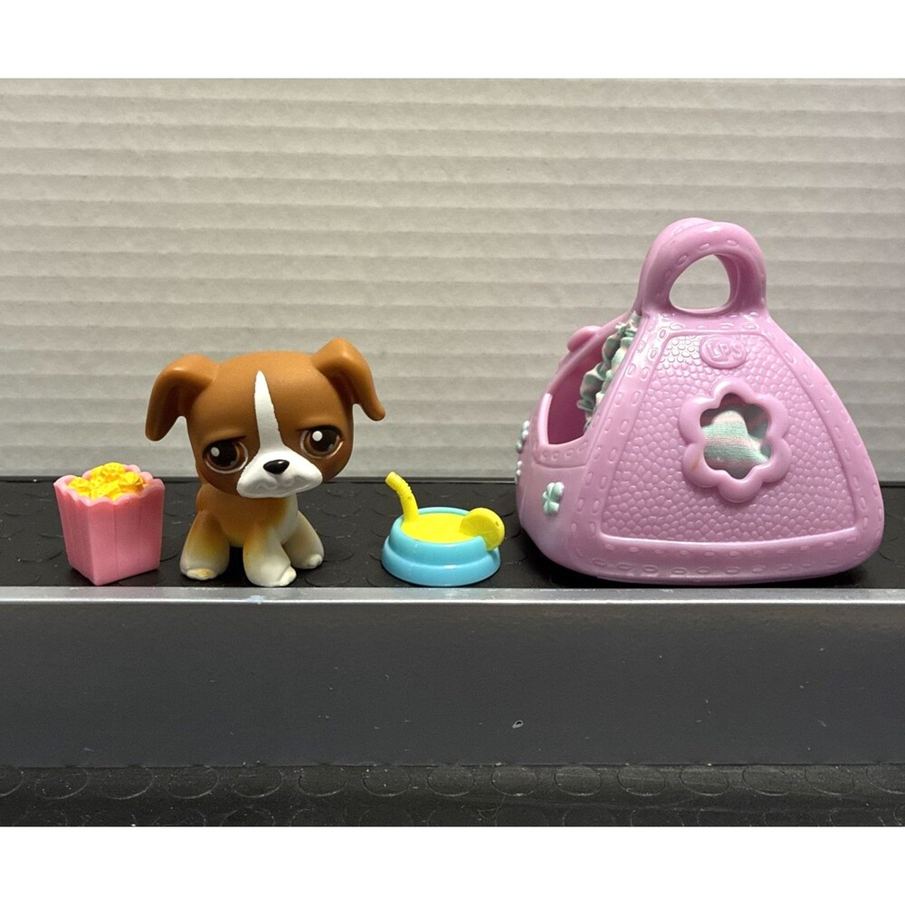 Littlest Pet Shop LPS 2007 Portable Pet Dog Carrier + #25 Boxer Dog Lot Hasbro